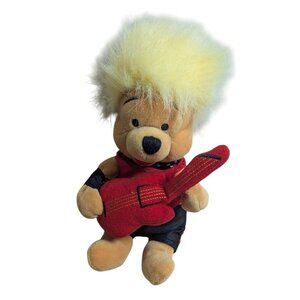 Disney Store Winnie The Pooh Rock Star Plush Toy With Guitar & Spiky Hair 9"